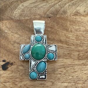 Turquoise and Silver Cross pendant